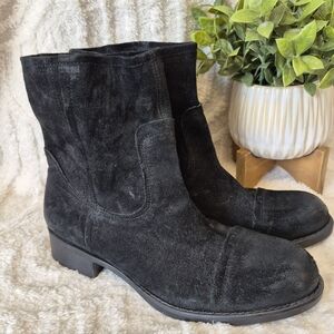 Franco Sarto Paula Combat Boots Black Distressed Leather Pull On Moto Size 9